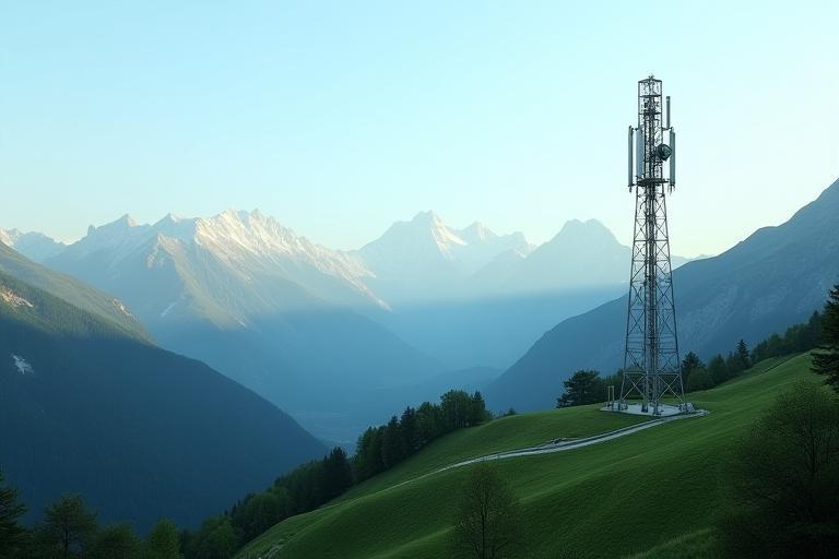 Mountain landscape with network tower